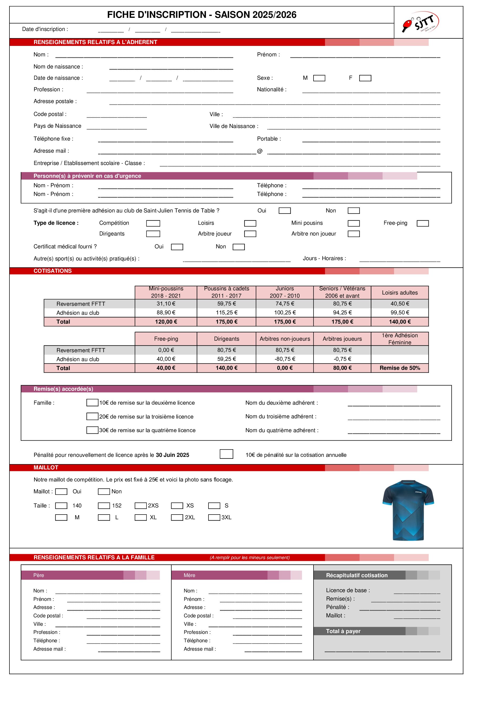 Fiche d'inscription (Saison 2025_2026)